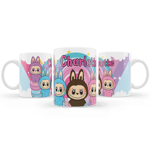 labubu sublimation mug, white ceramic coffee cup4
