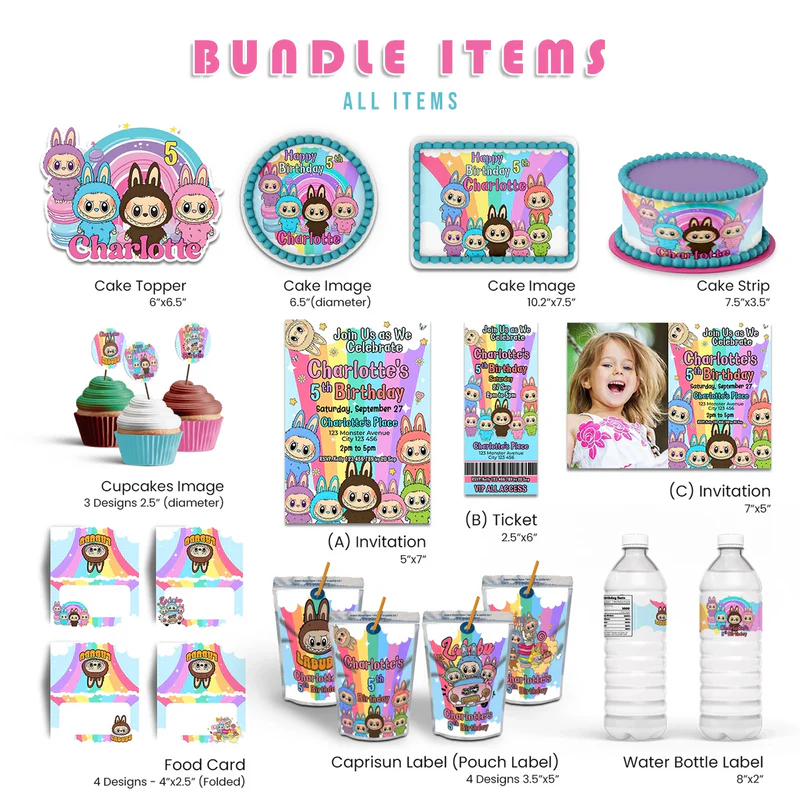 labubu party pack template, digital download for birthday decorations