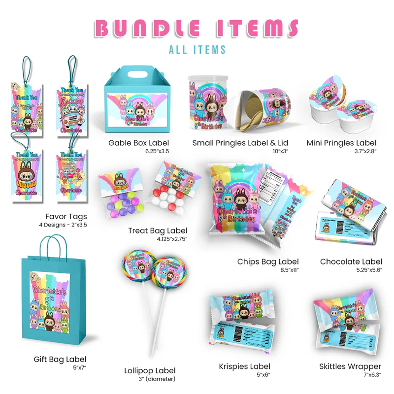 Labubu the monsters Birthday Decorations, Labubu Party Supplies, Labubu Themed, Labubu Digital Template, Editable Labubu Image SVG PNG