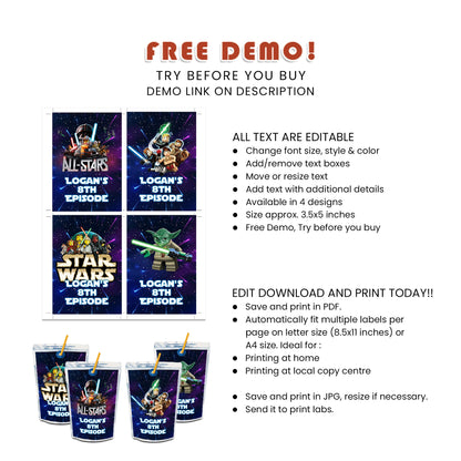 Lego Star Wars Juice Pouch Labels - Customized Refreshments for Your Party