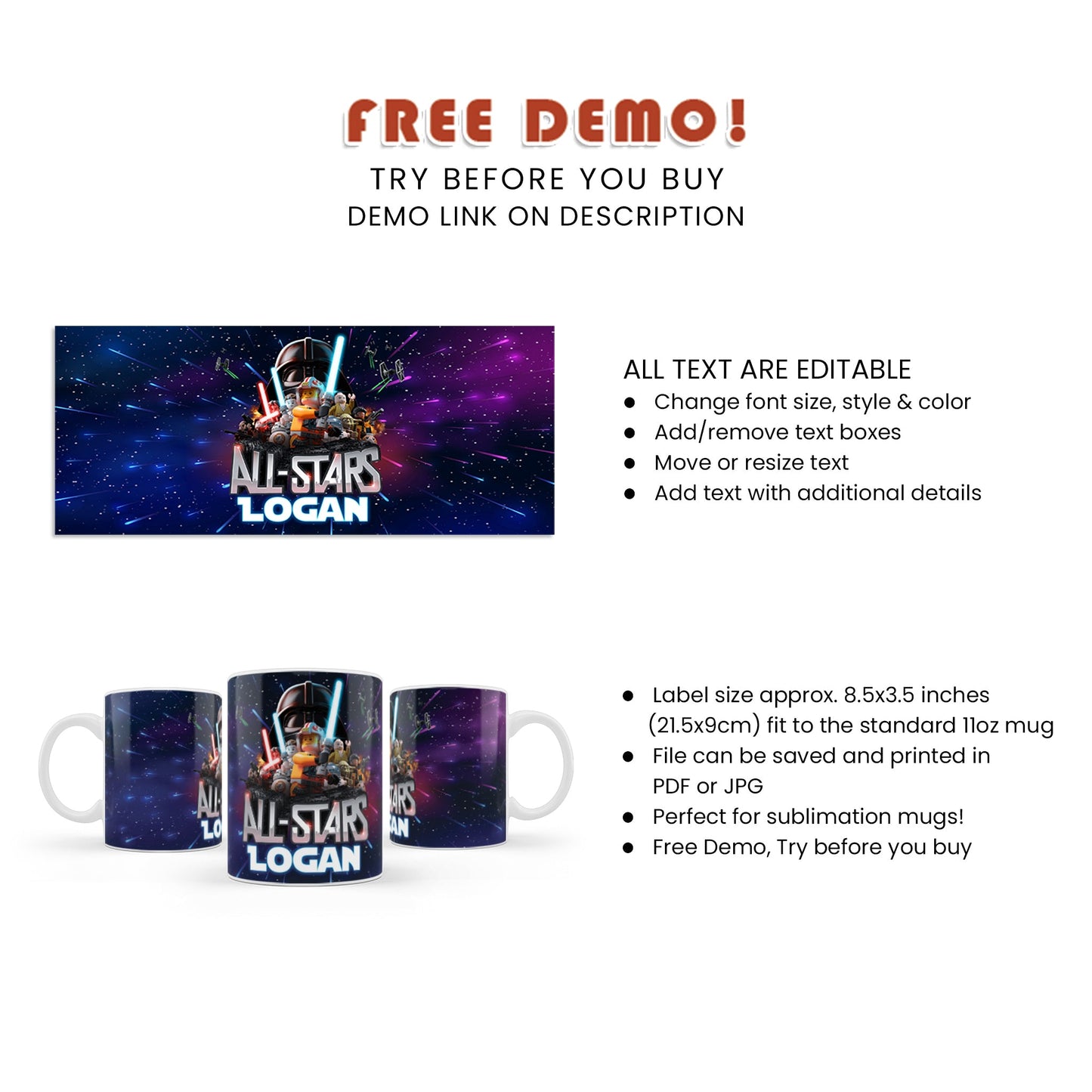 Lego Star Wars Themed Sublimation Mugs - Personalized Drinkware for Fans