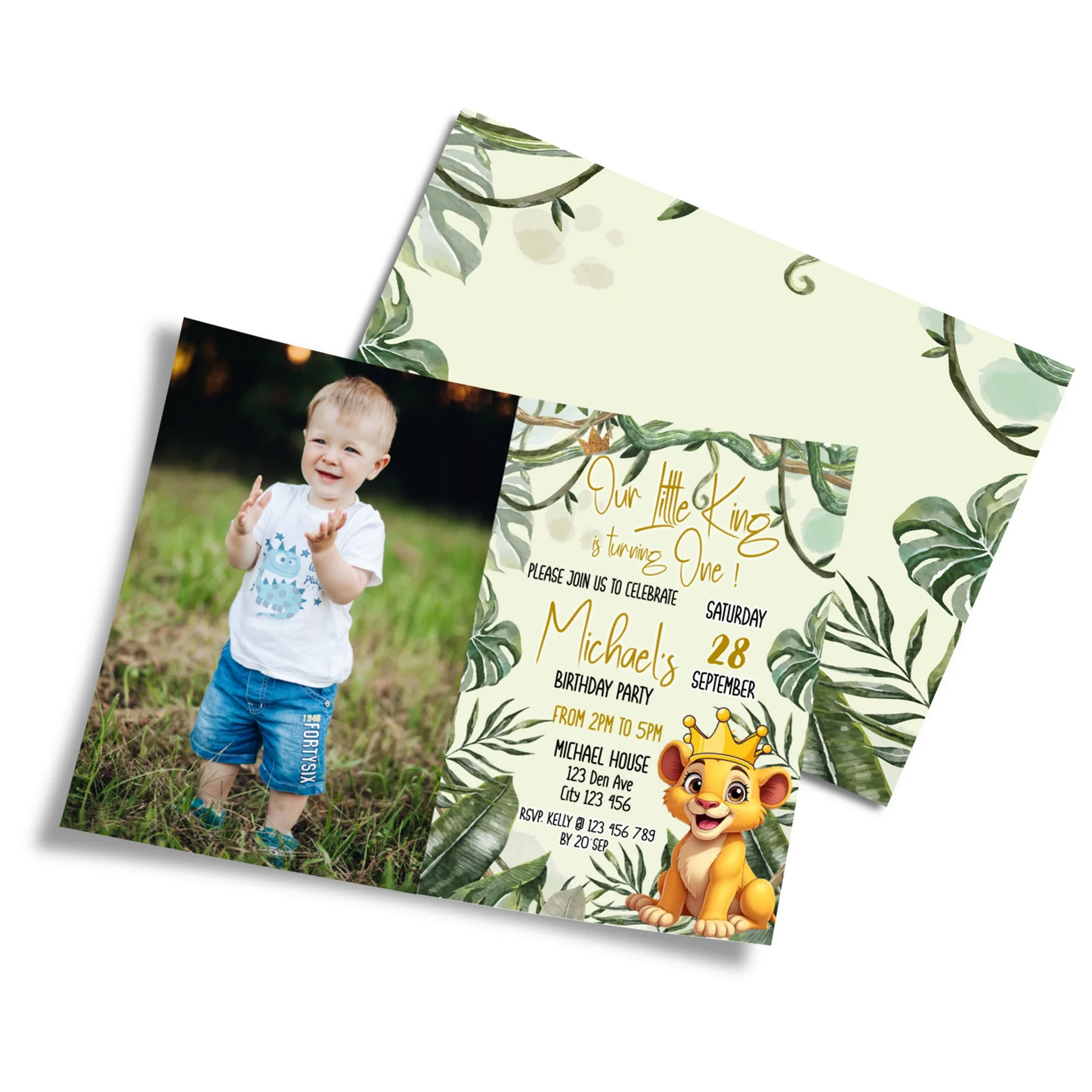 Cute Lion Personalized Photo Card Invitation for Birthday