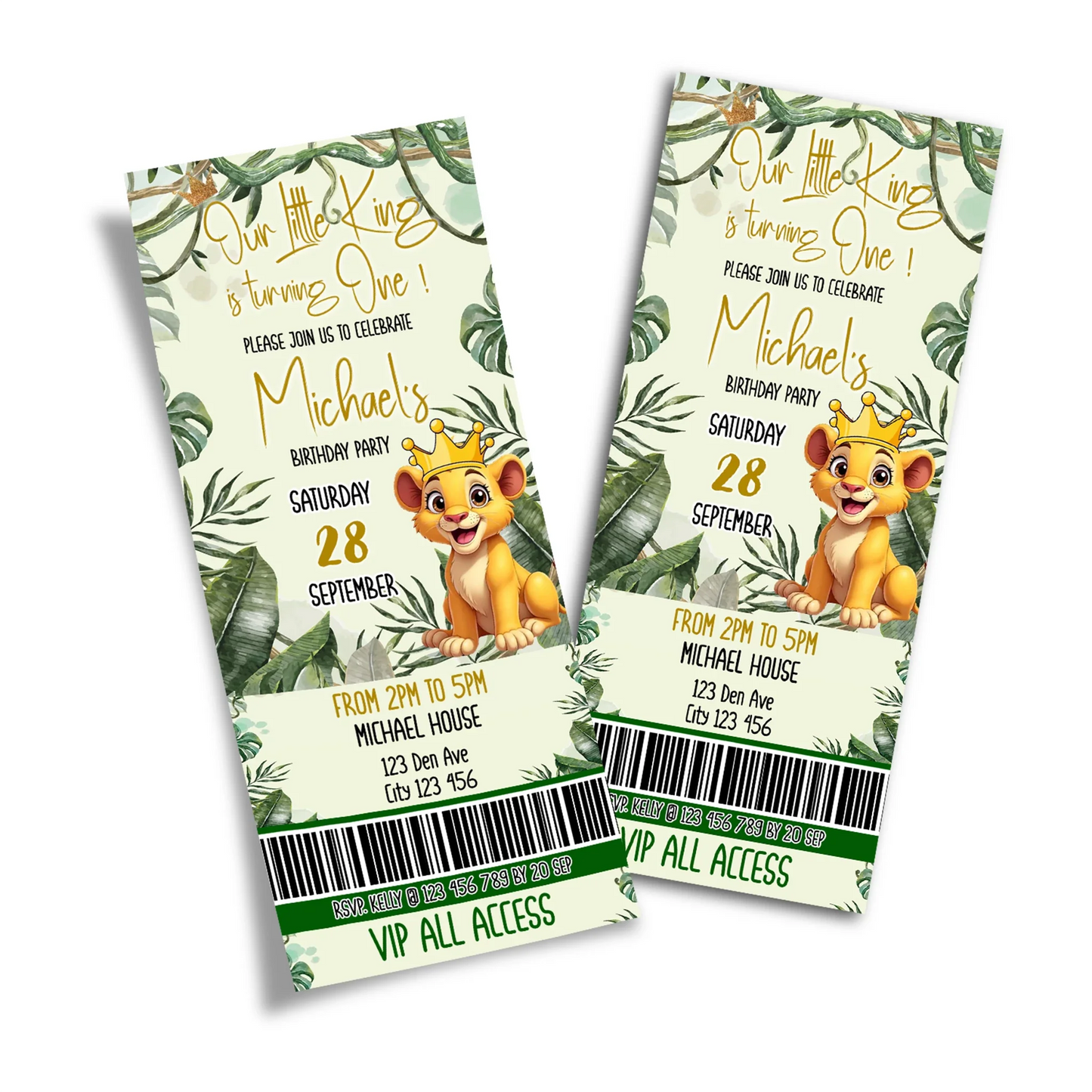 Cute Lion Personalized Birthday Ticket Invitation for Custom Party