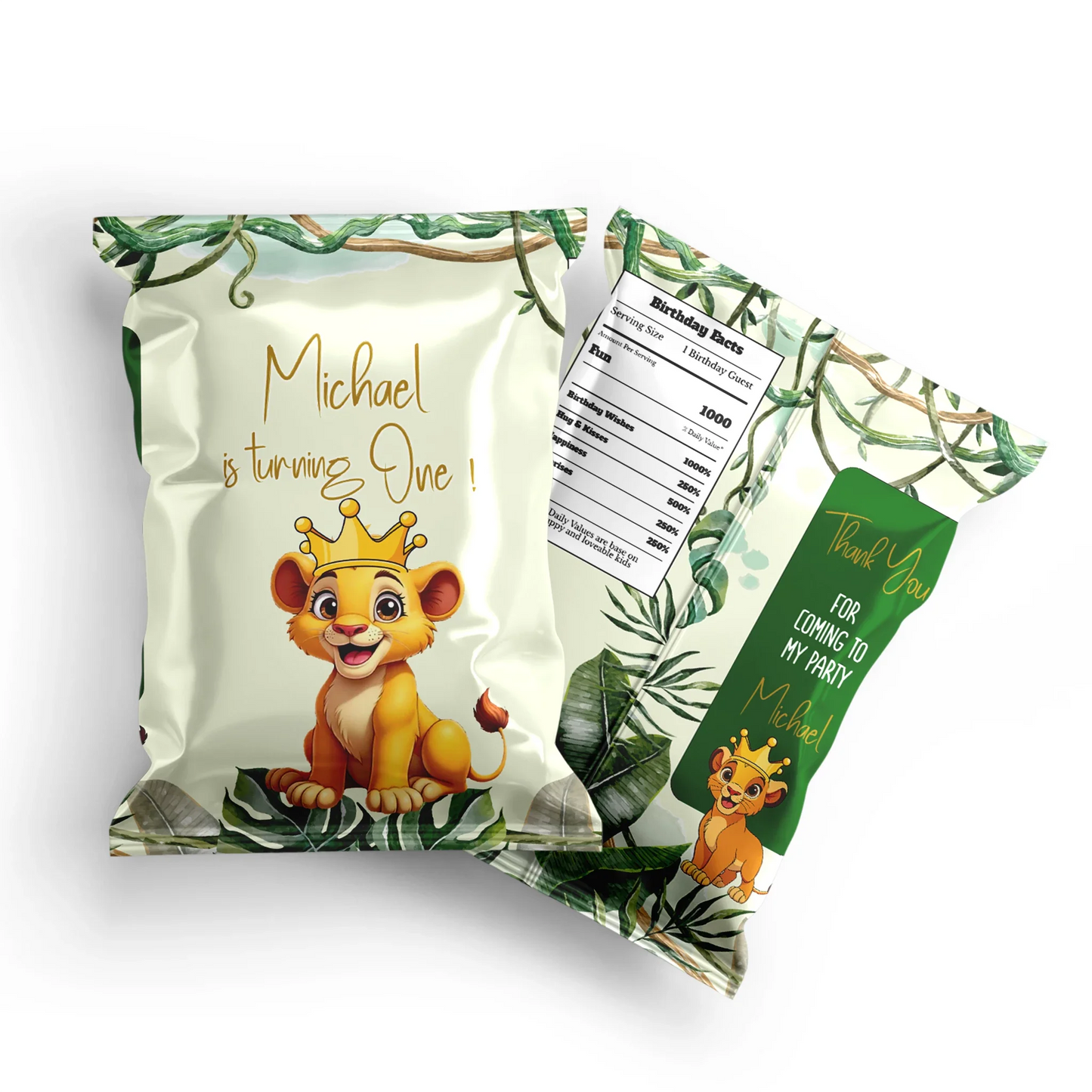 Cute Lion Chips Bag Label for Party Snack Packaging