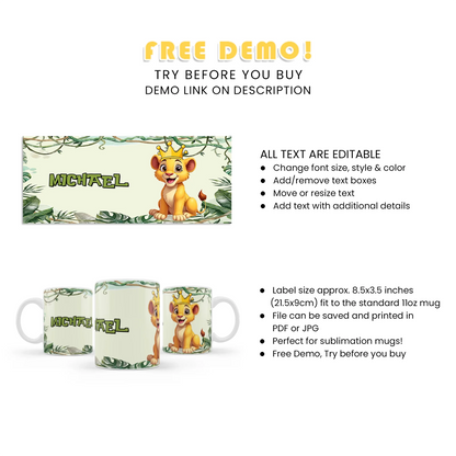 Lion King of the Jungle Sublimation Mug for Custom Birthday Gifts