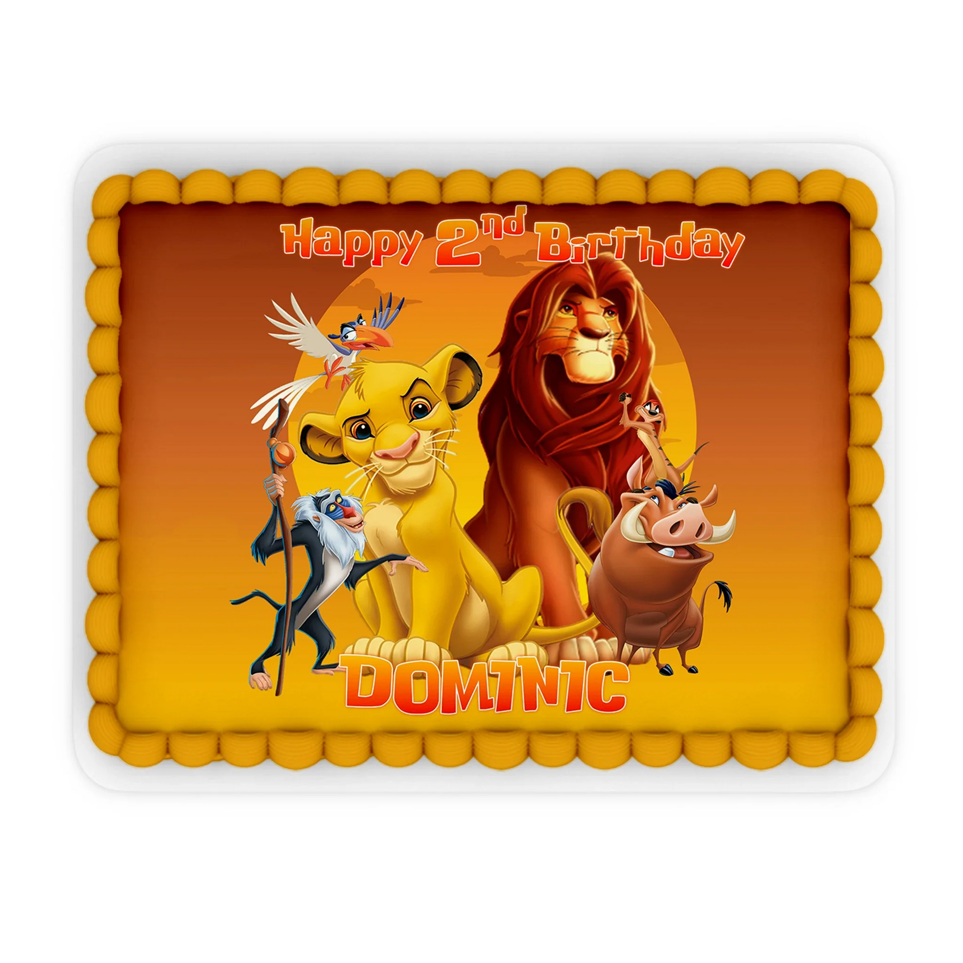 The Lion King Personalized Edible Sheet Cake Images showcasing iconic characters and Custom text for special occasions.