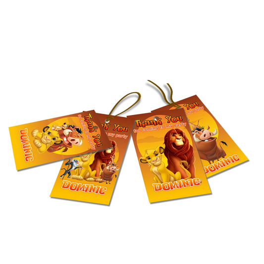 The Lion King Thank You Tags with Simba and friends for labeling party favors and gifts.