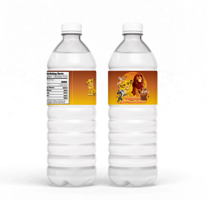 The Lion King Water Bottle Labels featuring Simba and Nala for Personalized party drinks.