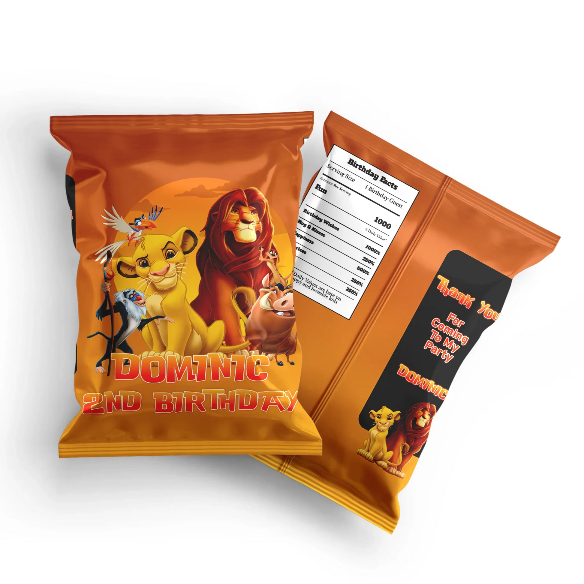 The Lion King Chips Bag Labels featuring Simba and Timon for Personalized snack bags.