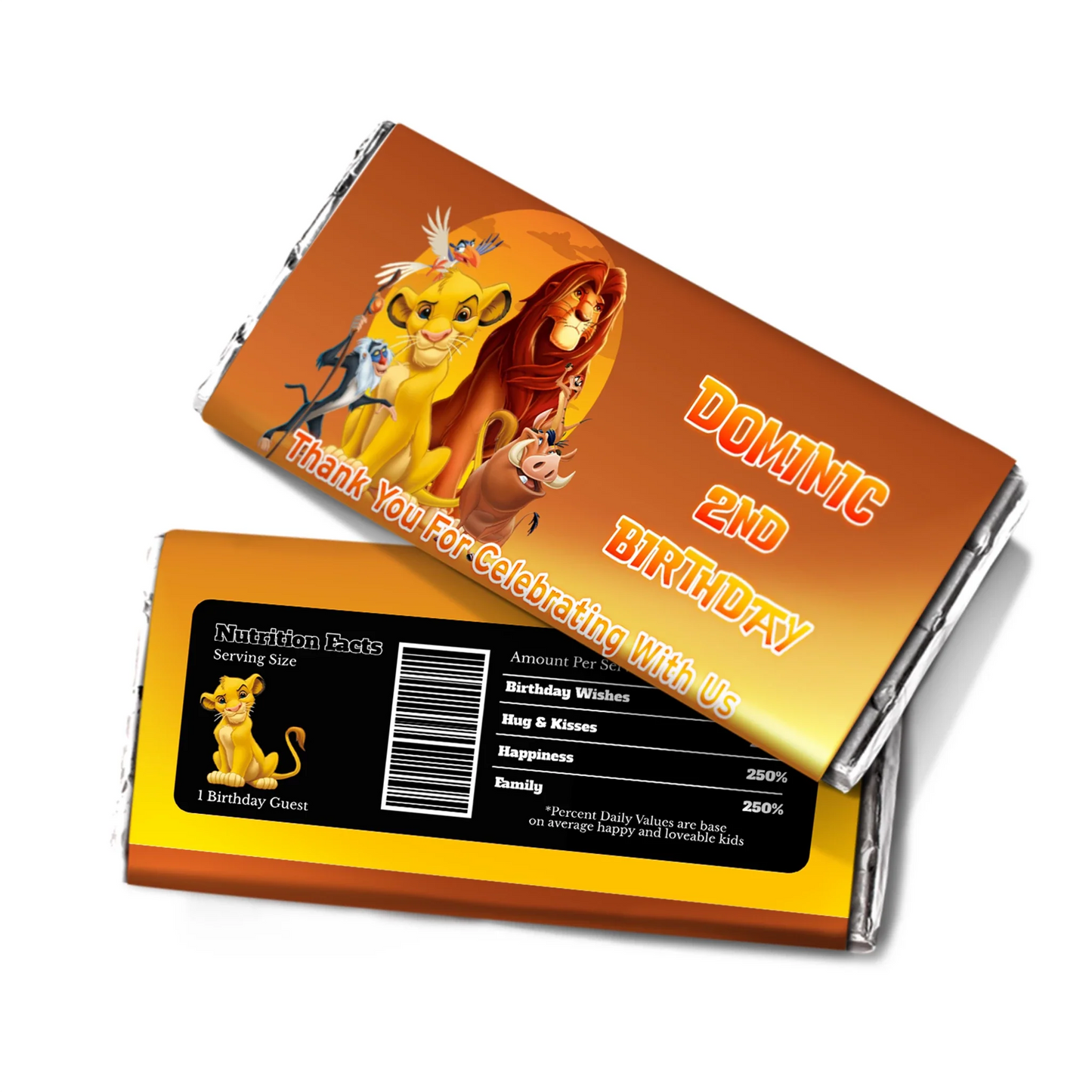 The Lion King Chocolate Labels with Custom text and Lion King characters for themed treats.