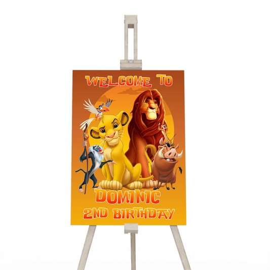 The Lion King Welcome Sign featuring Simba and friends for greeting guests at your themed party.