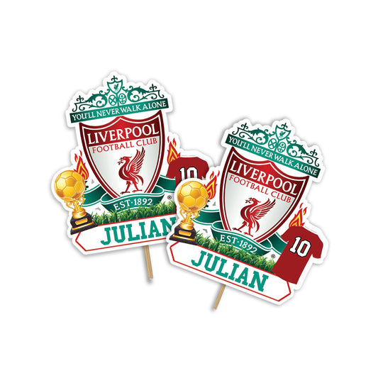 Liverpool FC themed personalized cake toppers