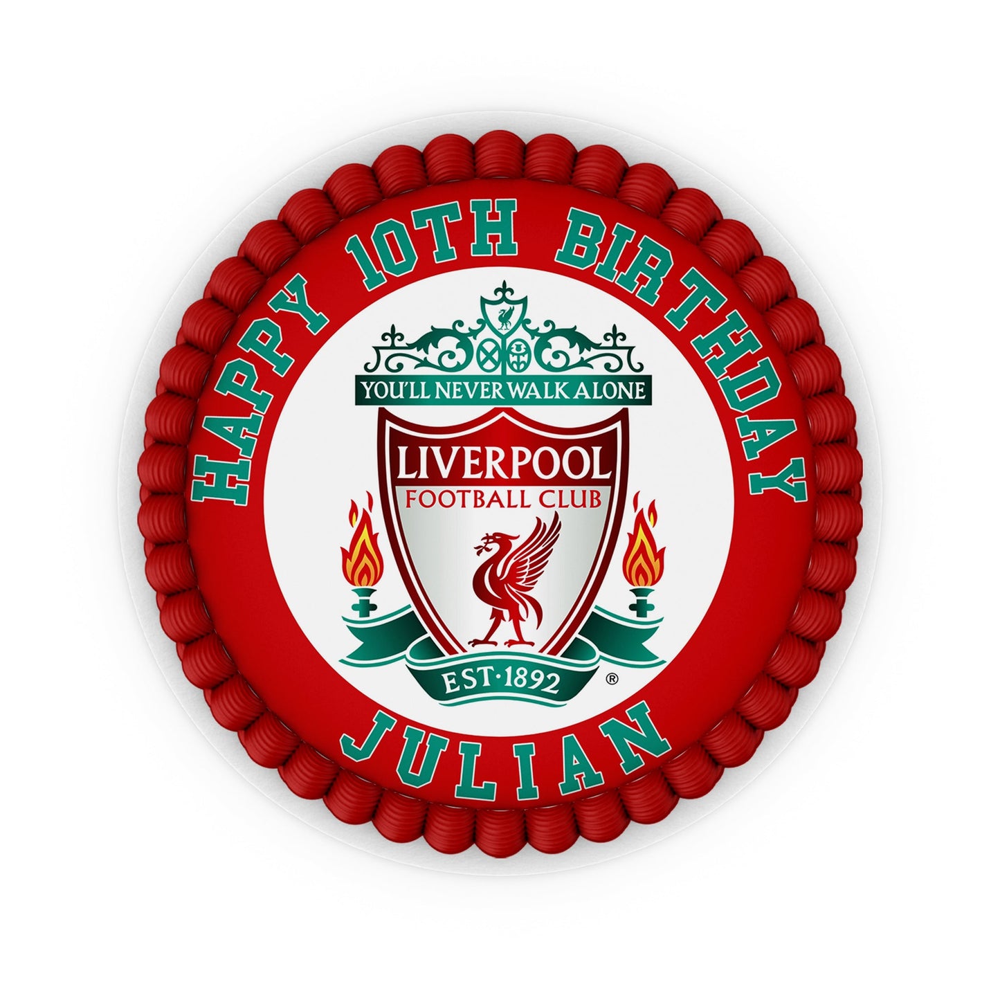 Round-shaped Liverpool FC personalized cake images