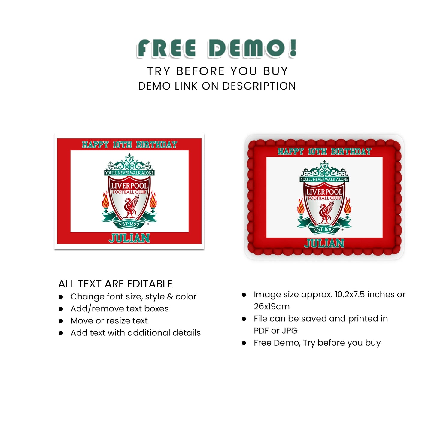 Rectangle Liverpool FC Personalized Cake Images - Make Your Event Memorable