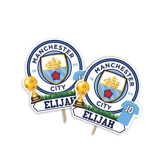 Manchester City FC themed personalized cake toppers