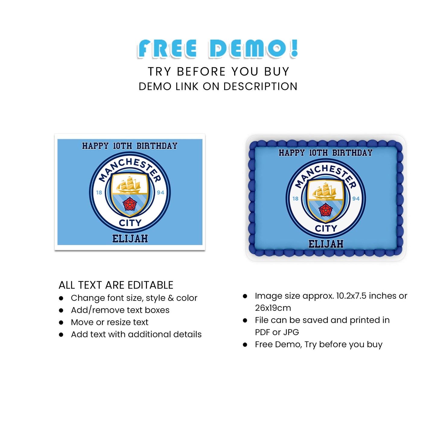 Rectangle Manchester City FC Personalized Cake Images - Make Your Event Memorable