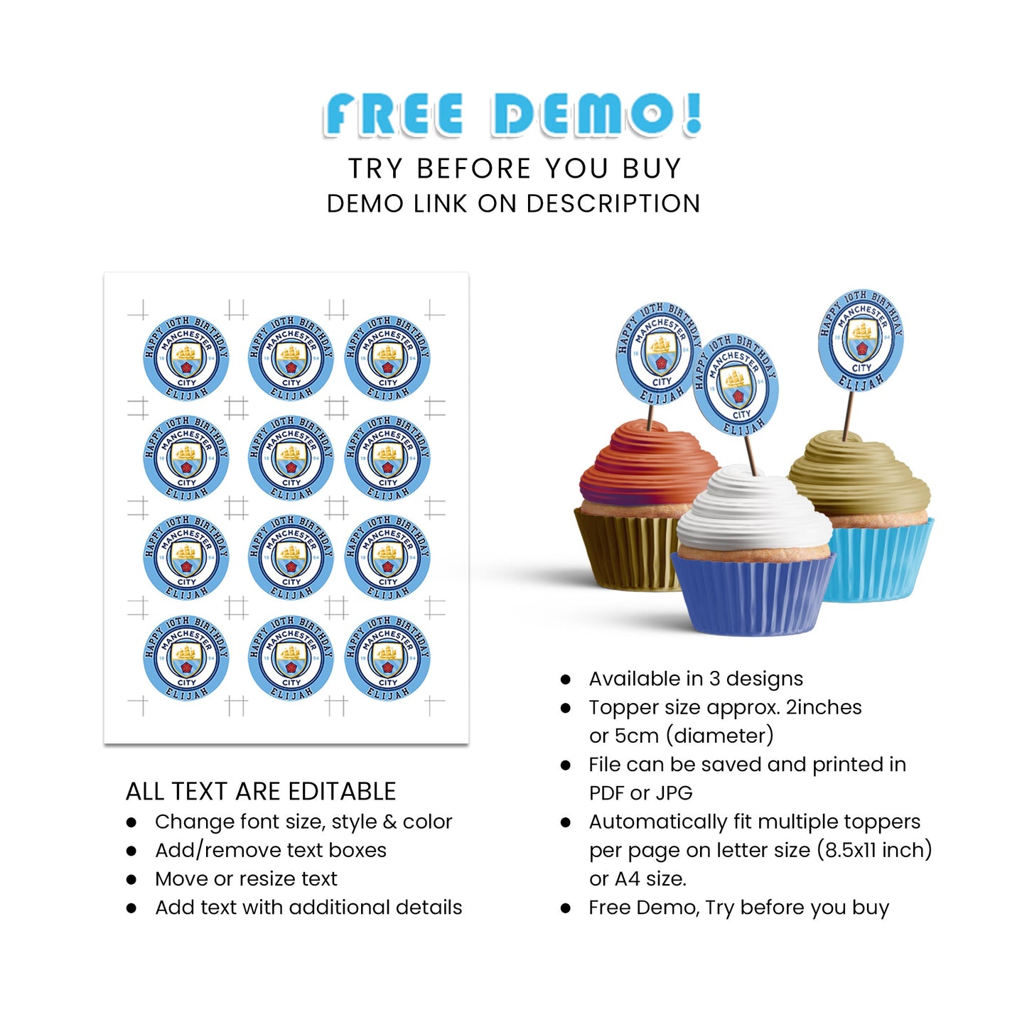 Manchester City FC Personalized Cupcakes Toppers - A Sweet Addition to Your Party