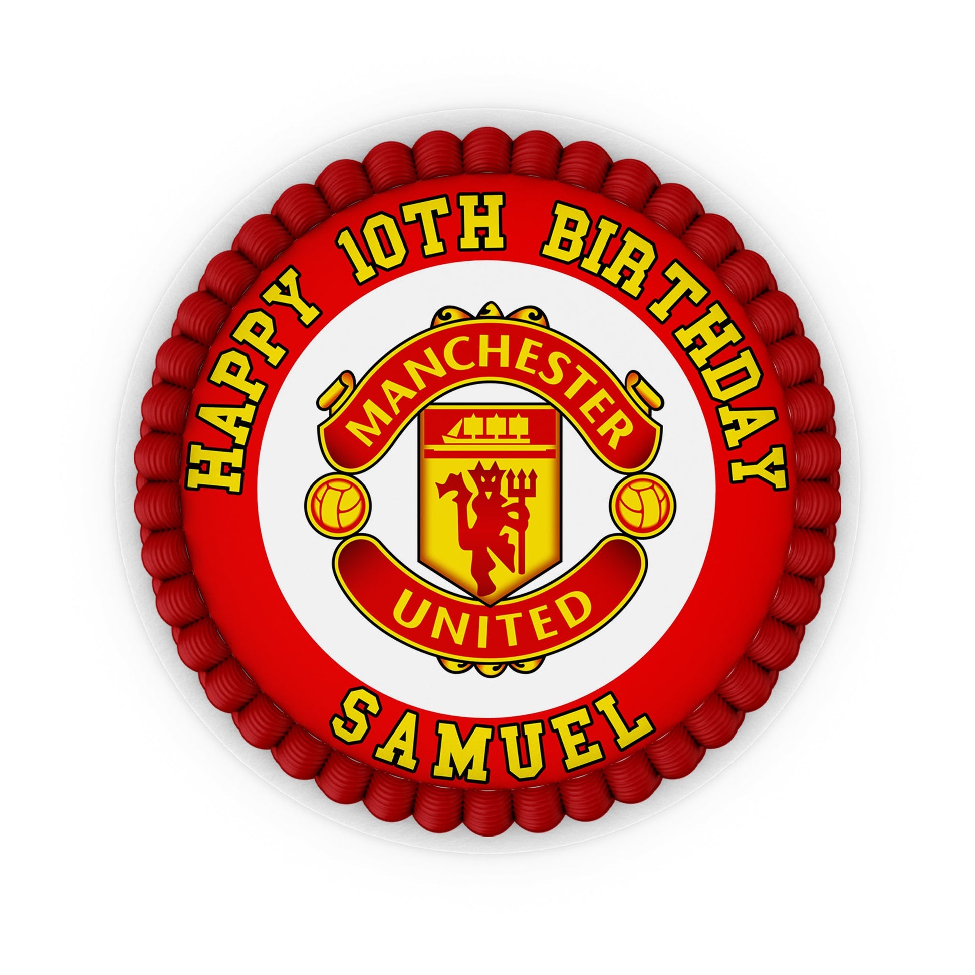 Round-shaped Manchester United FC personalized cake images