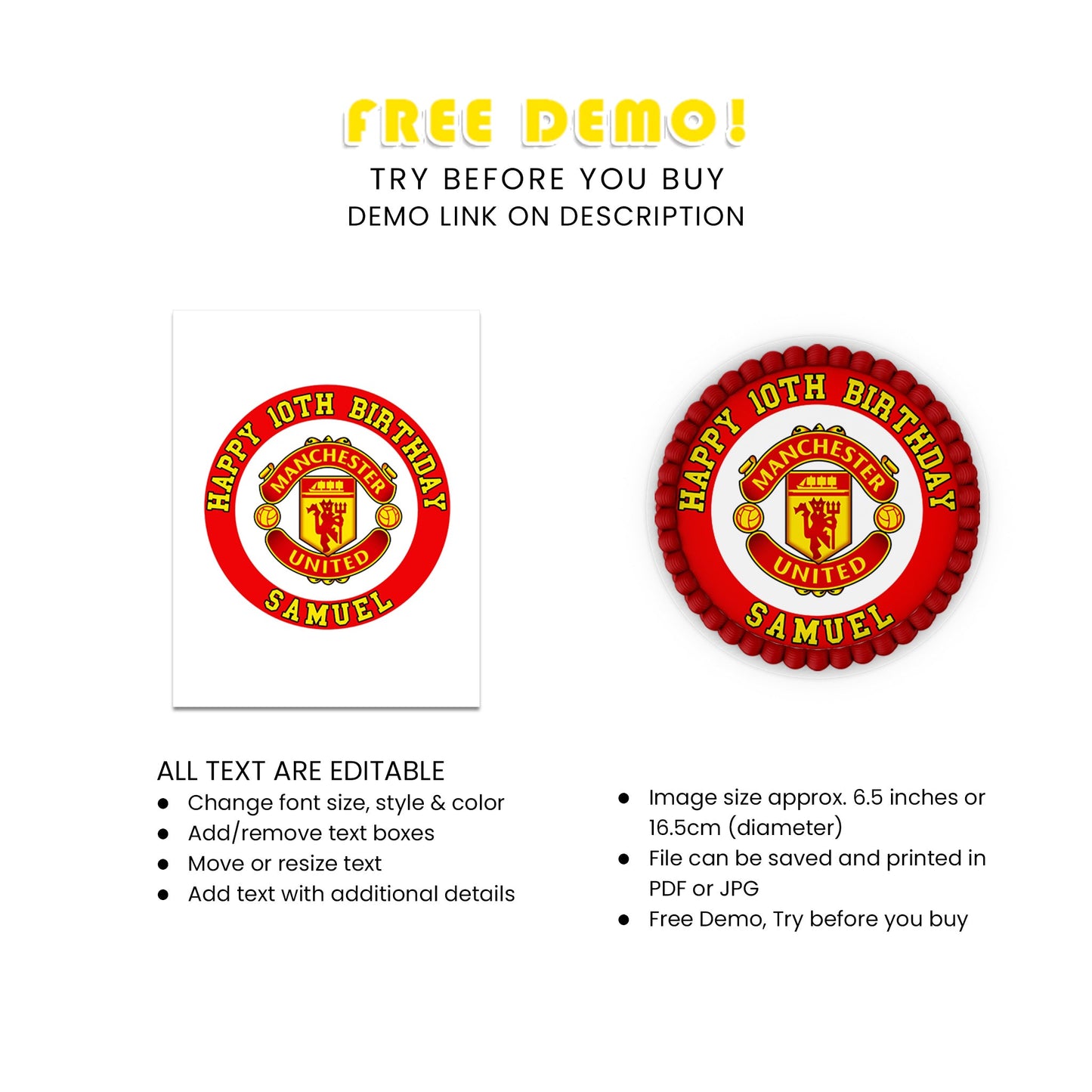 Round Manchester United FC Personalized Cake Images - Add a Personal Touch to Your Party