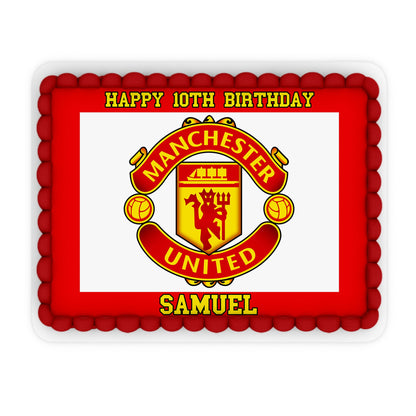 Rectangle-shaped Manchester United FC personalized cake images