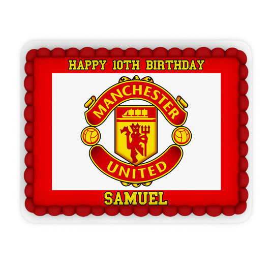 Rectangle-shaped Manchester United FC personalized cake images