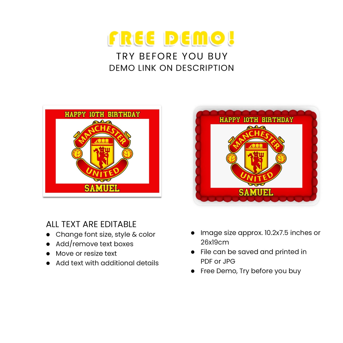 Rectangle Manchester United FC Personalized Cake Images - Make Your Event Memorable