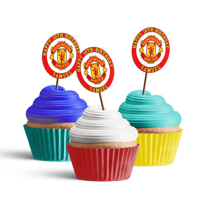 Manchester United FC themed personalized cupcakes toppers