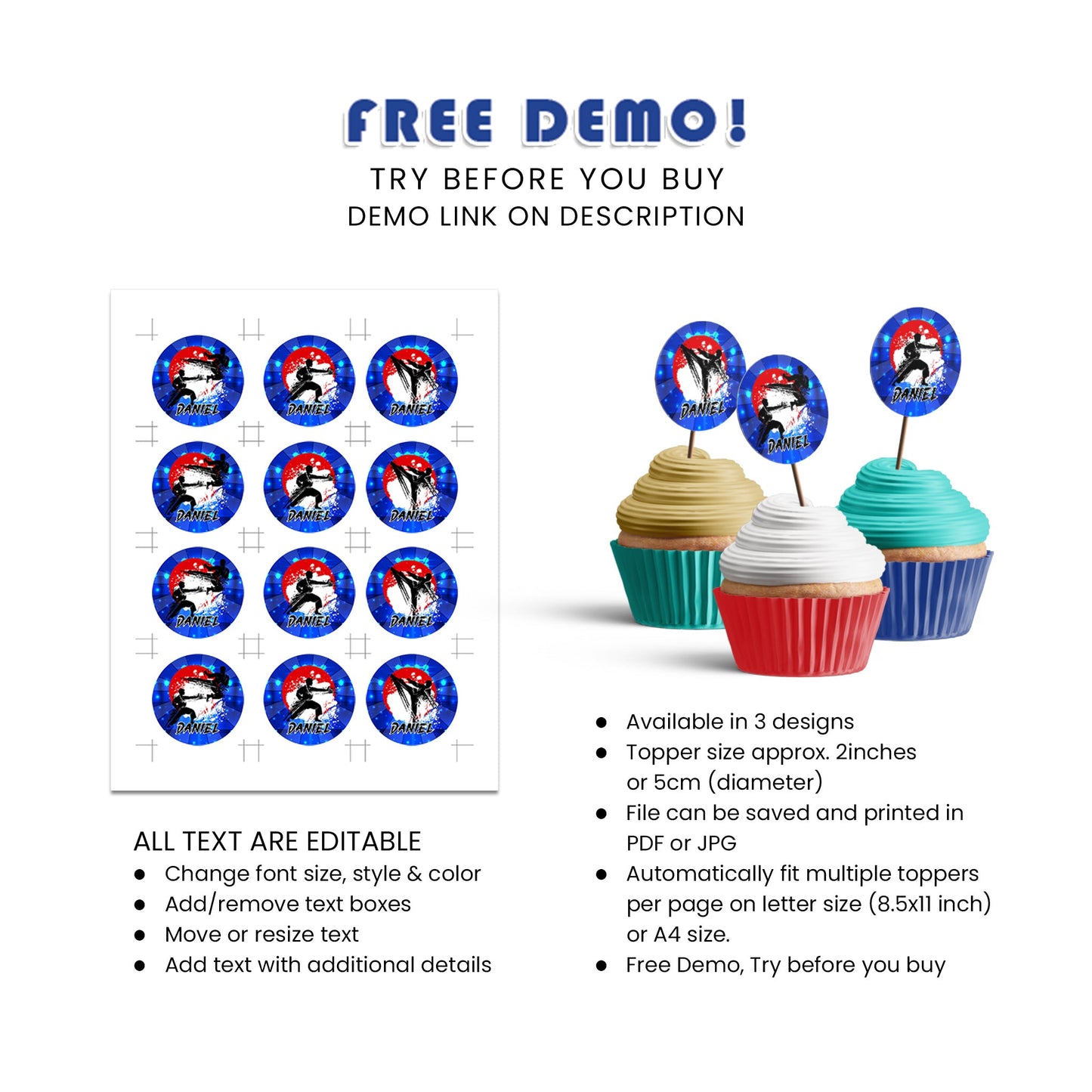 Martial Arts Personalized Cupcakes Toppers - Perfect for Any Martial Arts Themed Party