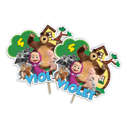 Masha and the Bear personalized cake toppers, layered paper design