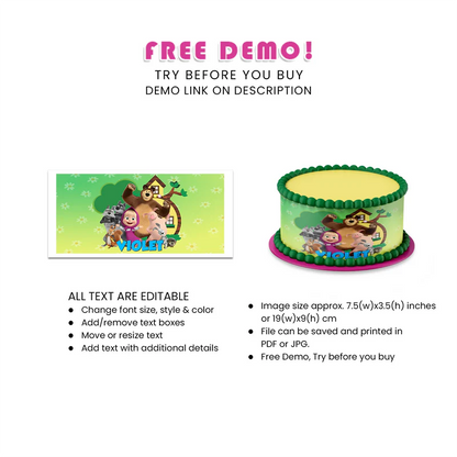 Masha and the Bear Edible Cake Strips Personalized