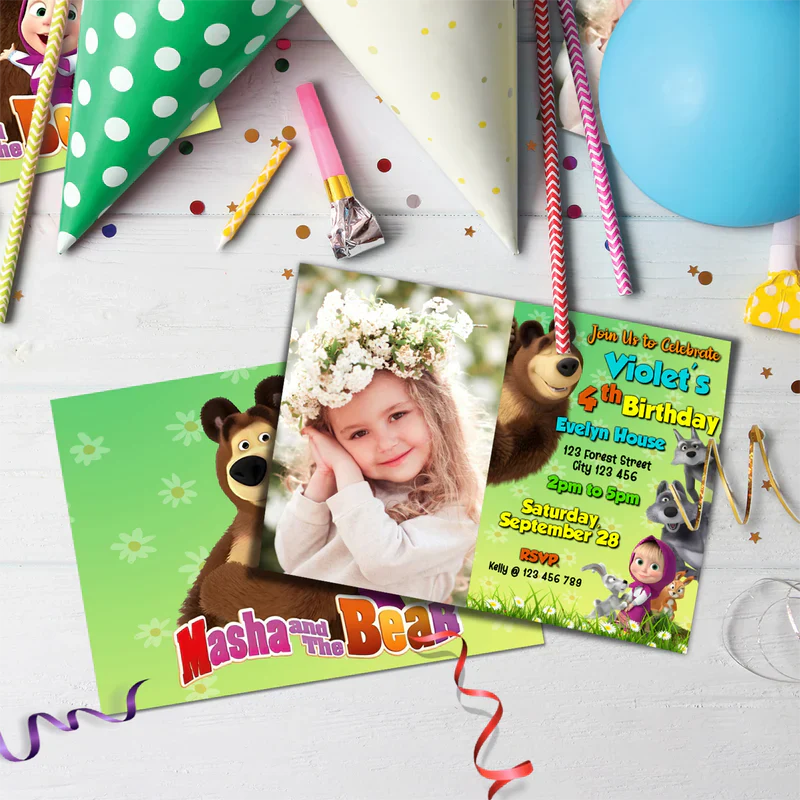 Masha and the Bear Birthday Decorations, Masha Party Supplies, Masha Themed, Masha Digital Template, Editable Masha and the Bear Image SVG PNG