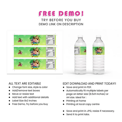Masha and the Bear Water Bottle Labels