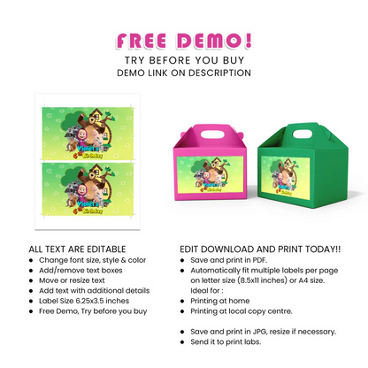 Masha and the Bear Treat Box Labels