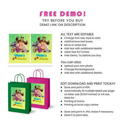 Masha and the Bear Goodie Bag Labels