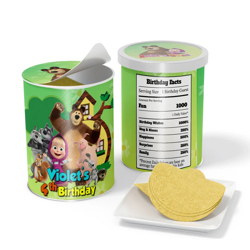 Masha and the Bear small pringles label, wrapped can