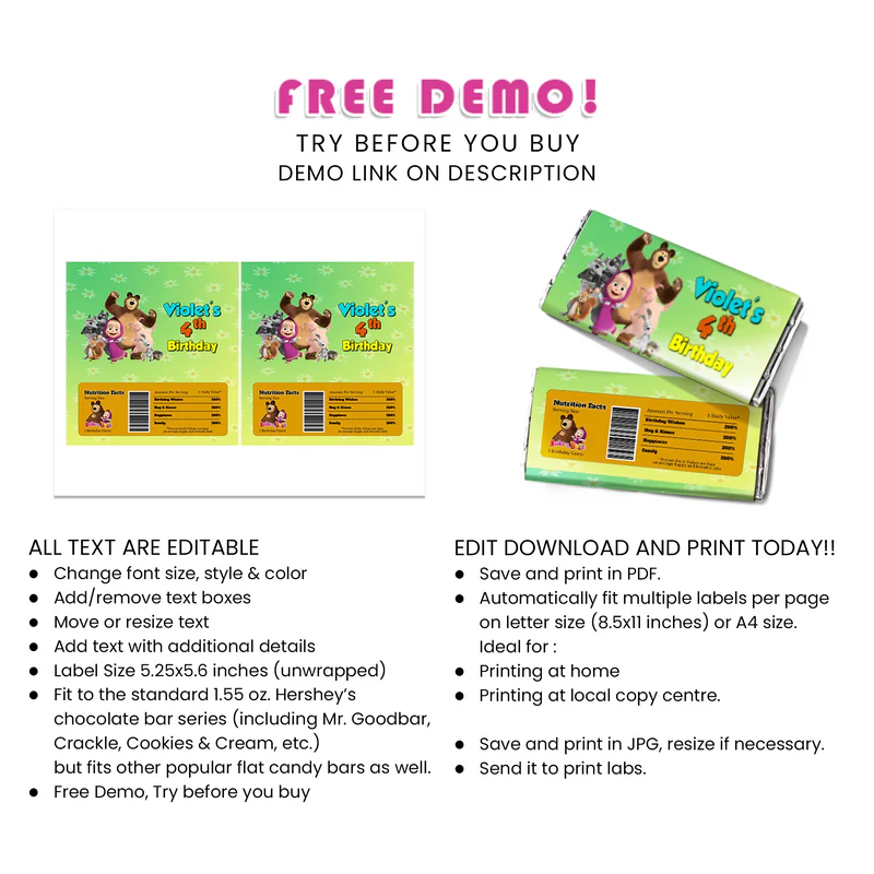 Masha and the Bear Chocolate Labels