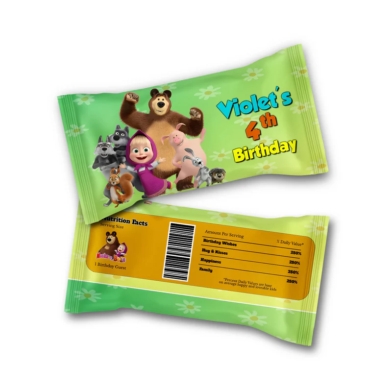 Masha and the Bear skittles label, wrapped candy package