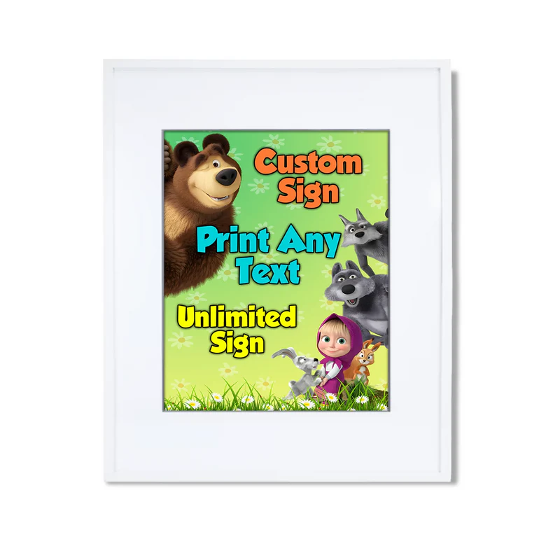 Masha and the Bear custom sign, personalized text and characters