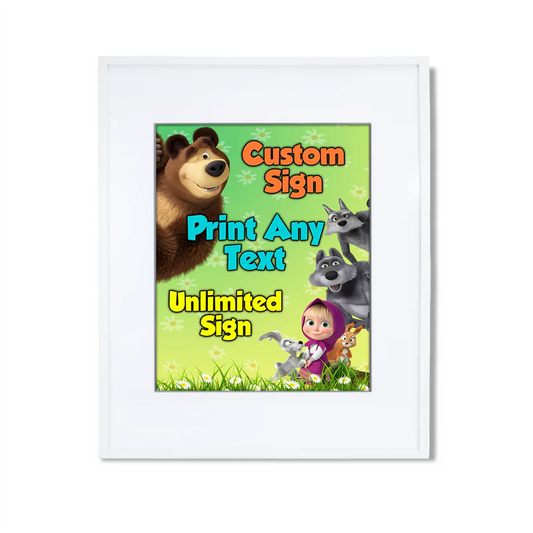 Masha and the Bear custom sign, personalized text and characters