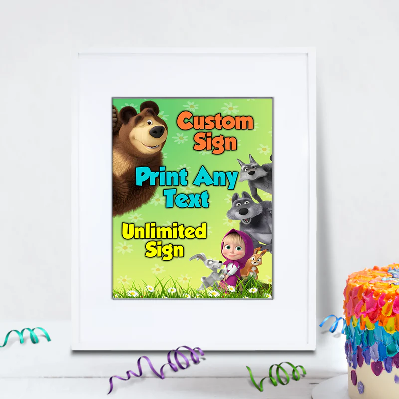 Masha and the Bear Birthday Decorations, Masha Party Supplies, Masha Themed, Masha Digital Template, Editable Masha and the Bear Image SVG PNG