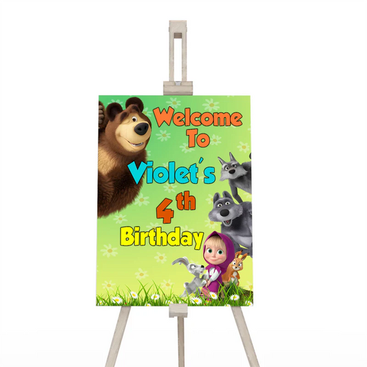 Masha and the Bear welcome sign, party entrance decor