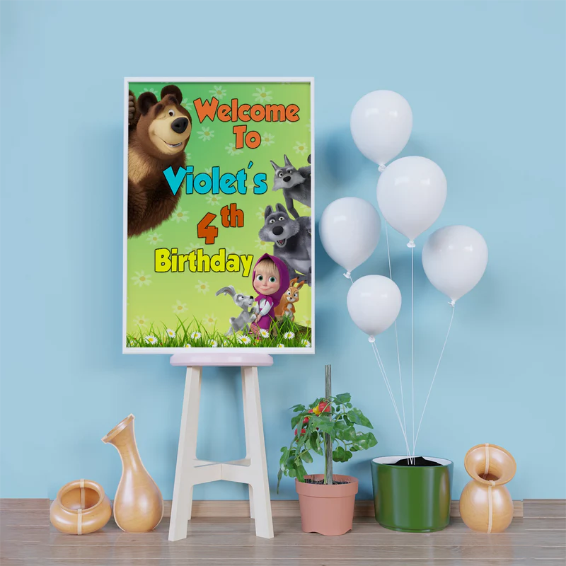 Masha and the Bear Birthday Decorations, Masha Party Supplies, Masha Themed, Masha Digital Template, Editable Masha and the Bear Image SVG PNG