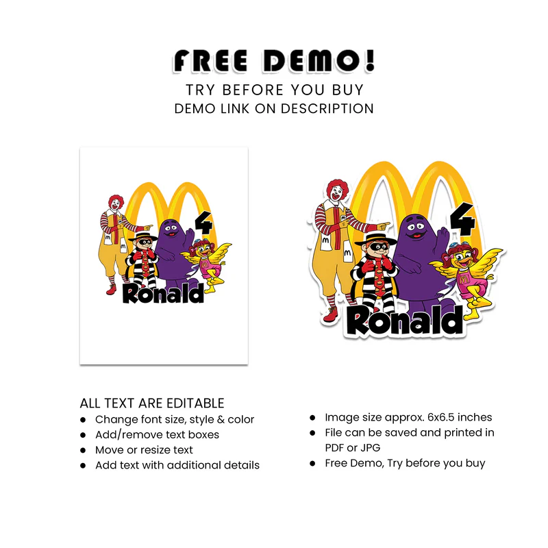 McDonalds Cake Toppers Personalized Party Decoration for Kids Birthday