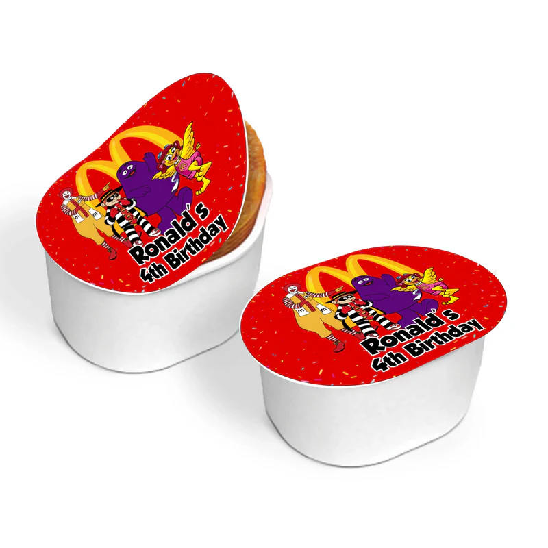 McDonalds mini Pringles label with red and yellow themed graphics laid flat