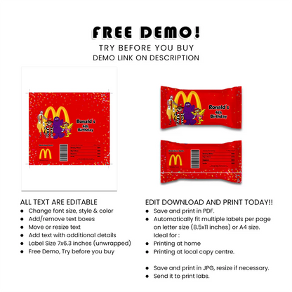 McDonalds Skittles Labels Personalized Candy Bag Labels for Birthday
