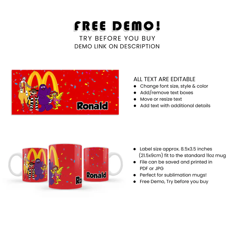 McDonalds Sublimation Mug Personalized Birthday Gift for Kids