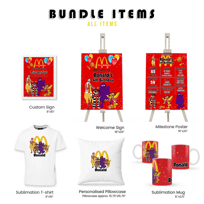 McDonalds Party Pack Digital Template Bundle for Kids Birthday Celebration