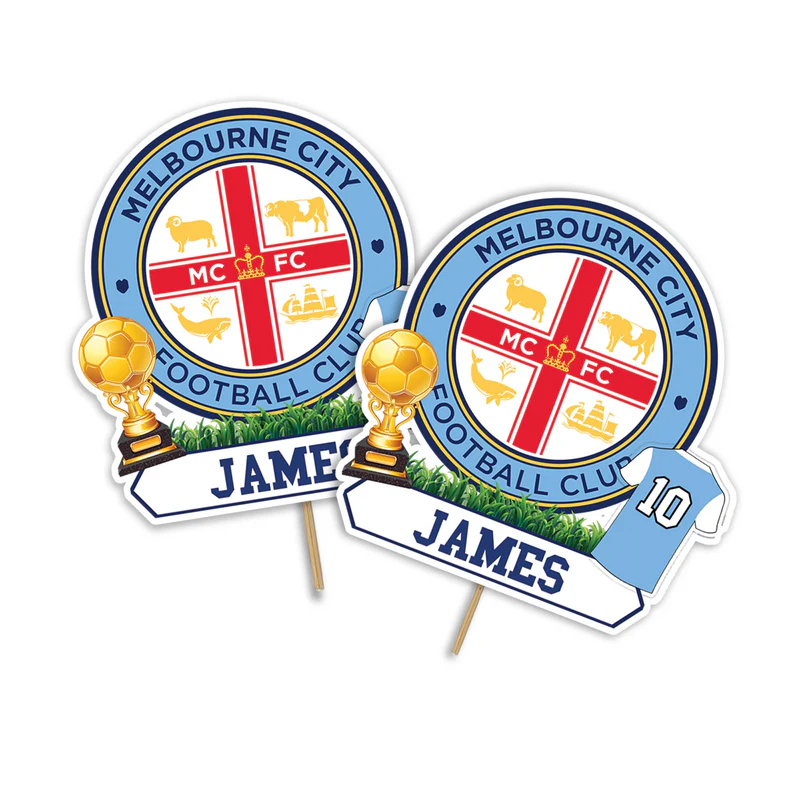 Melbourne FC personalized cake toppers with bold team design on cardstock round cut