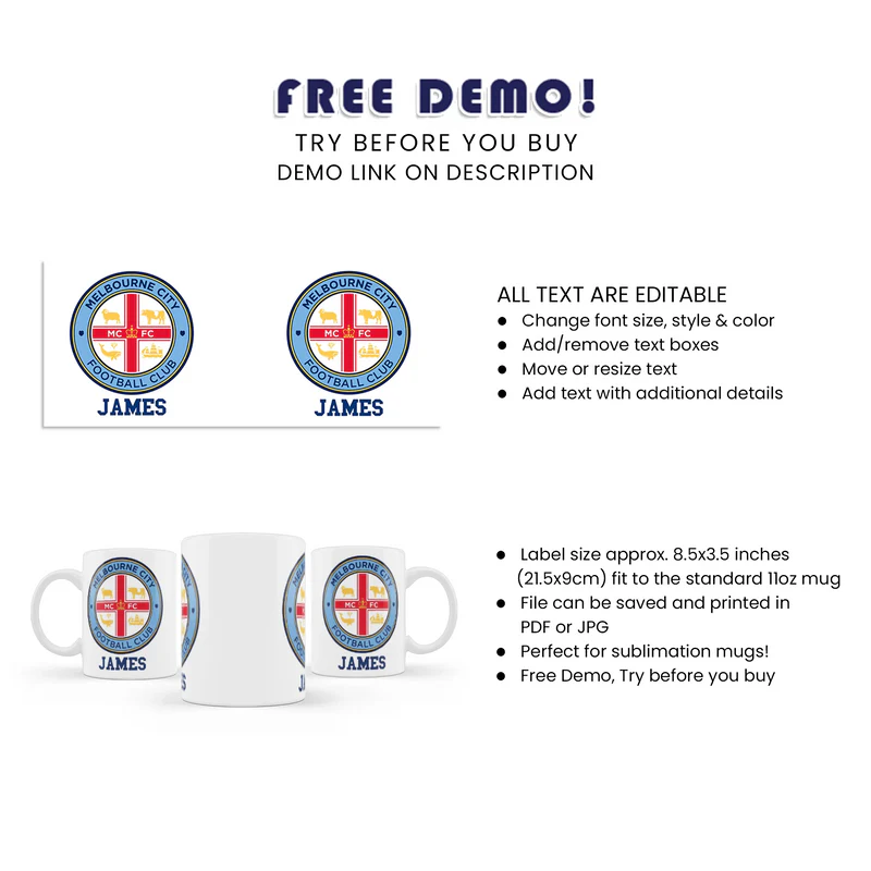 Melbourne FC Sublimation Mug Custom Gift for Kids & Fans