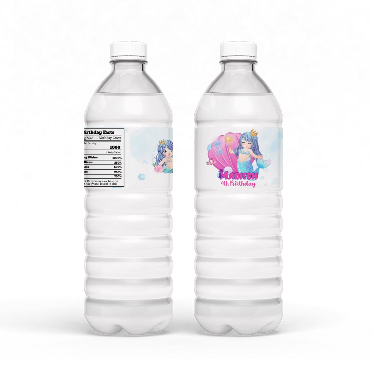 Water bottle label with mermaid design